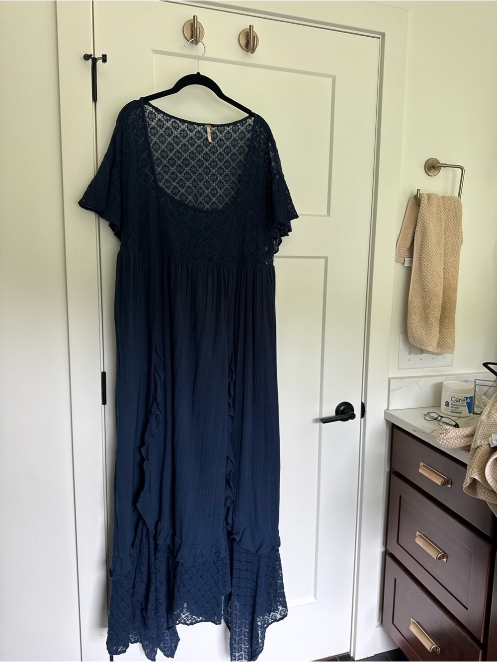 Free People Navy Blue Lace-Trim Maxi Dress